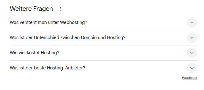 Screenshot aus der Google Suche mit einem Rich Snippet sichtbar für das Thema Webhosting.