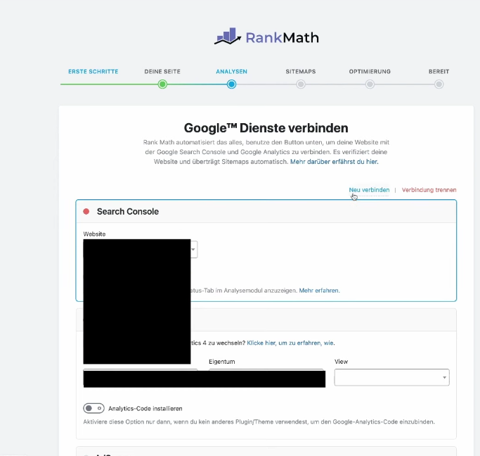 Rank Math Google Verbinden Bildschirm