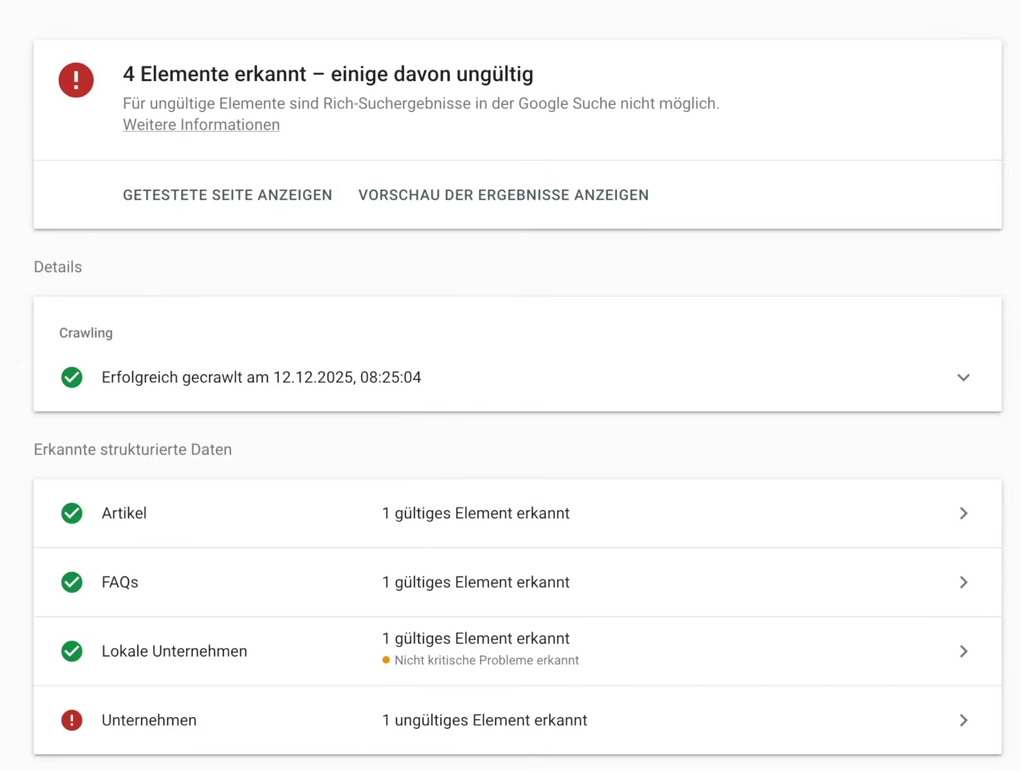 Screenshot aus der Google Search Console