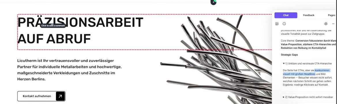 AI gibt Vorschlag und markiert überschrift