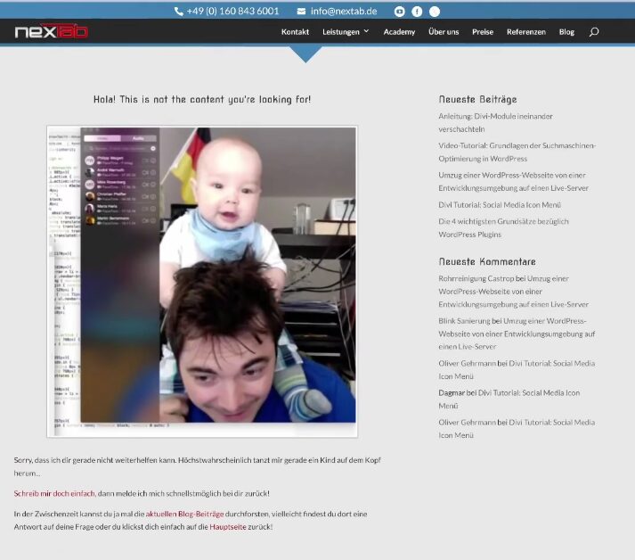 Humorvolle 404 Seite von NexTab.de